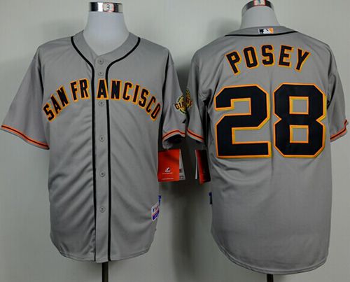 Giants #28 Buster Posey Grey Road Cool Base Stitched MLB Jersey - Click Image to Close
